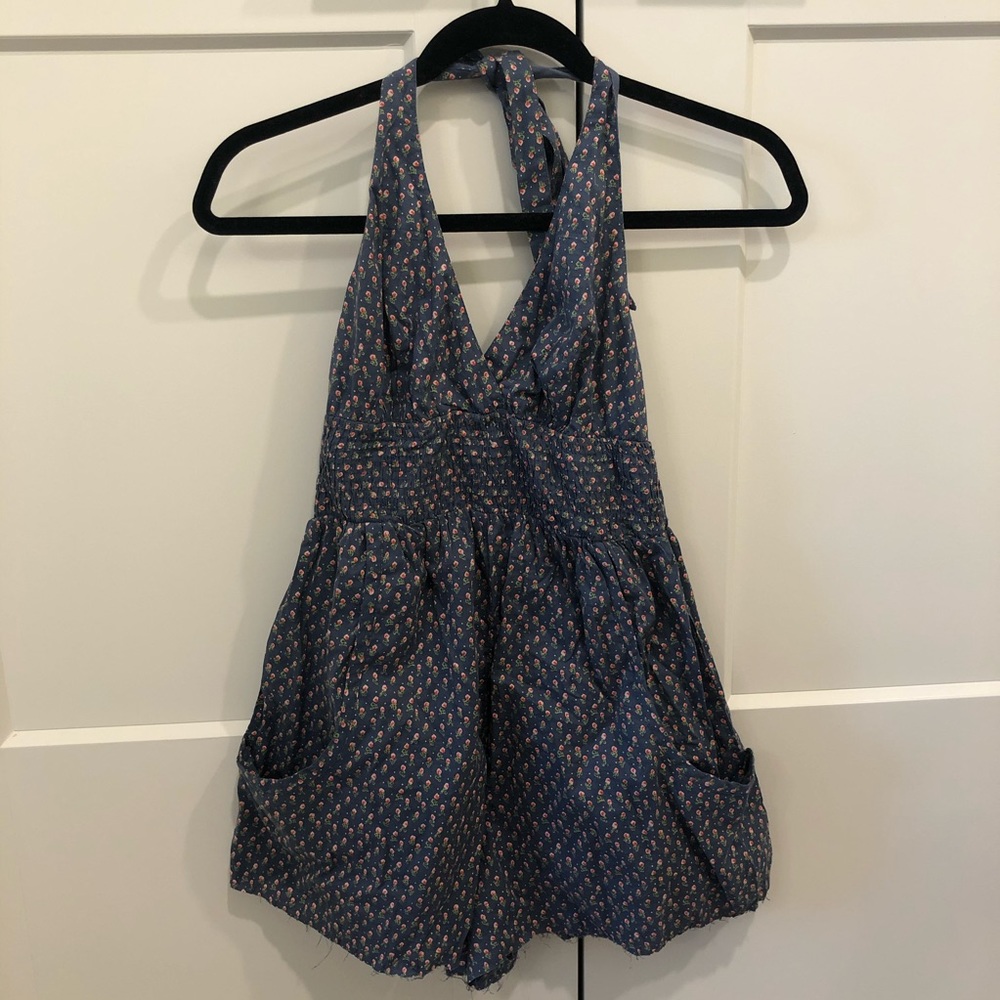 Vintage Halterneck Romper with Roses Size Small